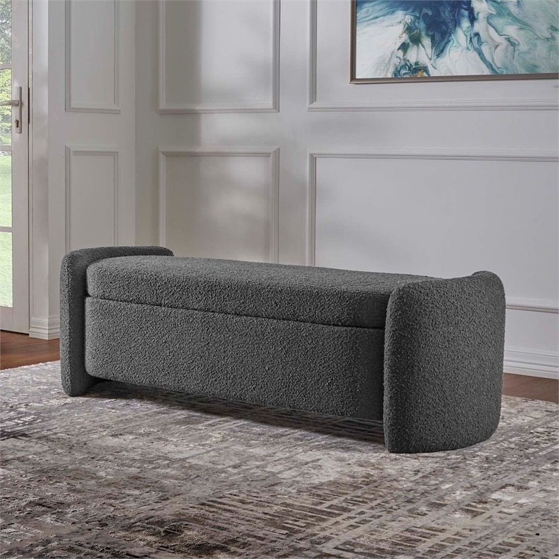 Modway Nebula Modern Style Wood and Boucle Upholstered Bench in Charcoal