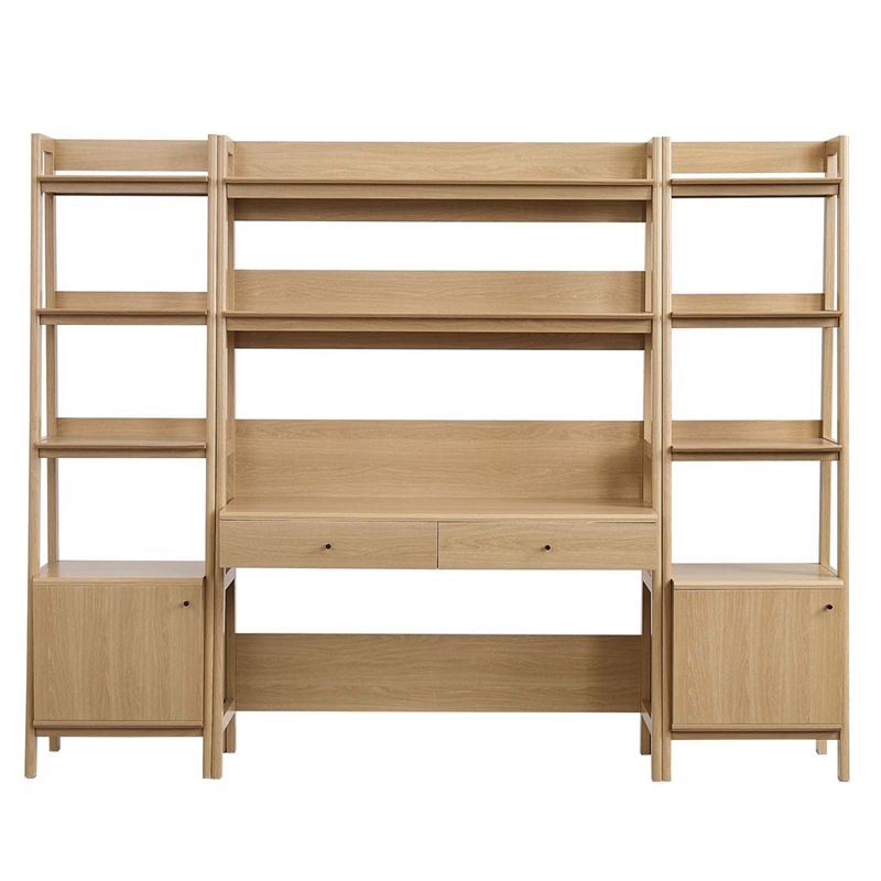 Modway Bixby 3-Piece Modern Style Wood Office Desk and Bookshelf - Oak