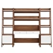 Modway Bixby 3-Piece Wood Office Desk and Bookshelf - Walnut/White