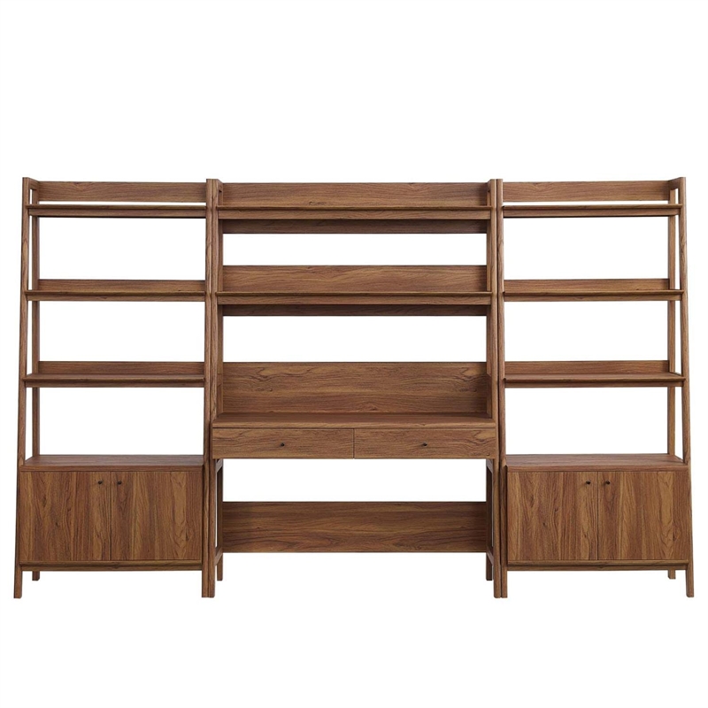 Modway Bixby 3-Piece Wood Office Desk and Bookshelf in Walnut