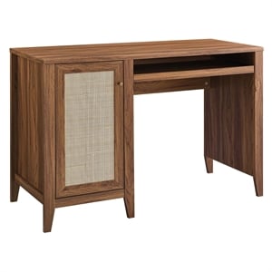 Modway Soma 47&quot Natural Rattan and MDF Wood Office Desk in Walnut