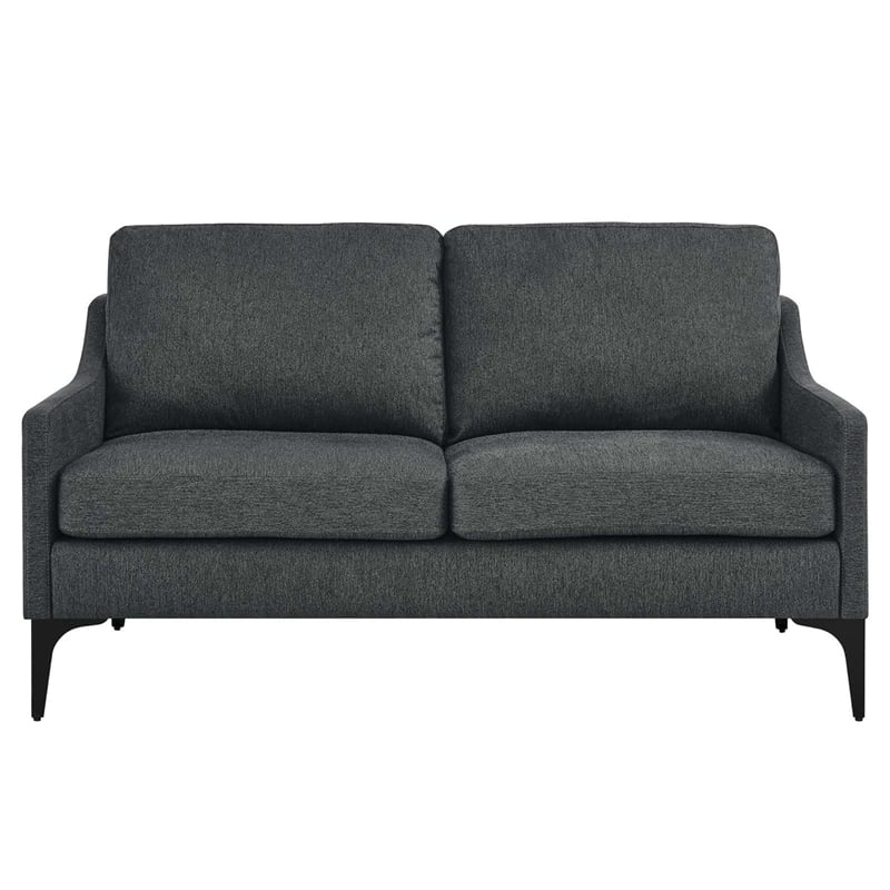 Modway Corland Upholstered Fabric and Metal Loveseat in Charcoal