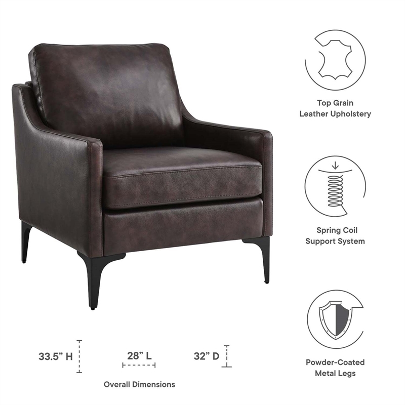 Modway Corland Modern Style Leather and Metal Armchair in Brown