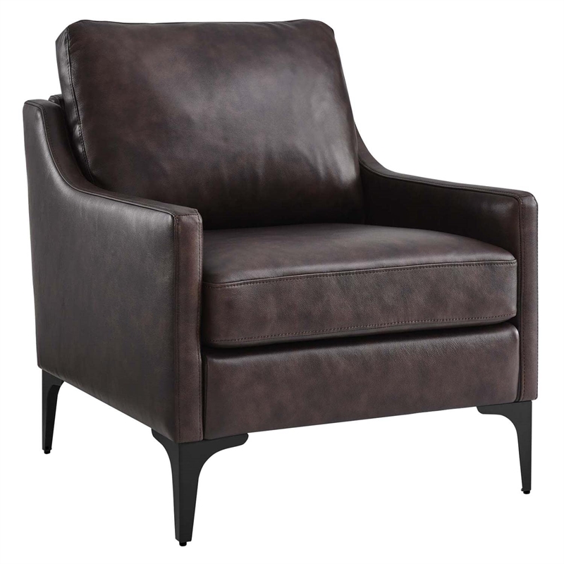 Modway Corland Modern Style Leather and Metal Armchair in Brown