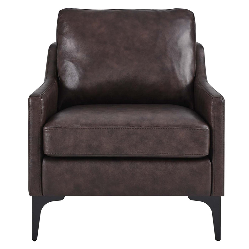 Modway Corland Modern Style Leather and Metal Armchair in Brown