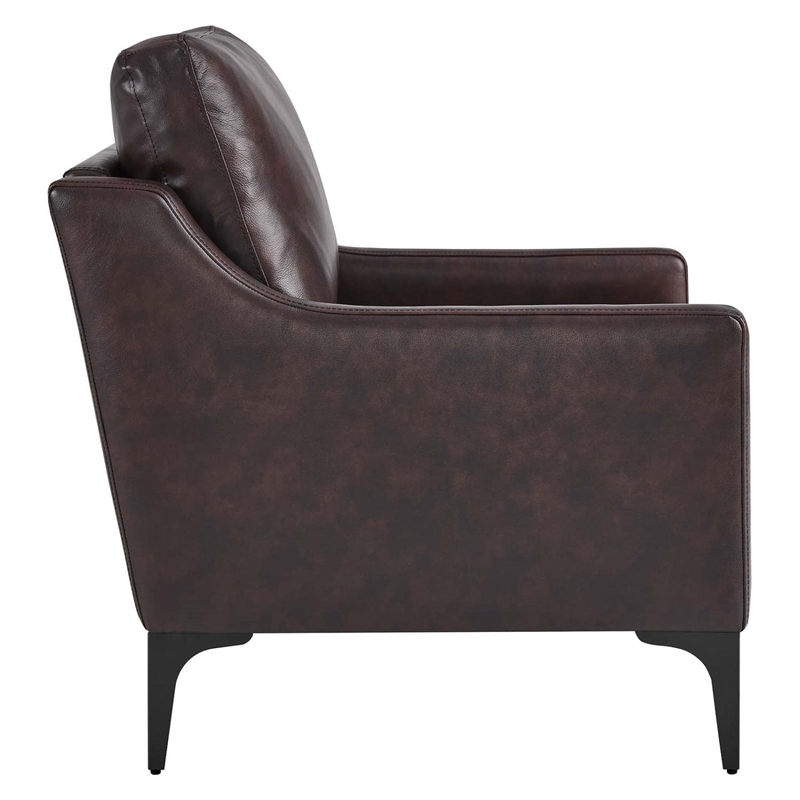 Modway Corland Modern Style Leather and Metal Armchair in Brown