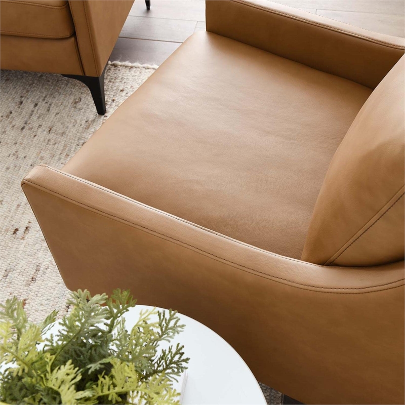 Modway Corland Modern Style Leather and Metal Armchair in Tan