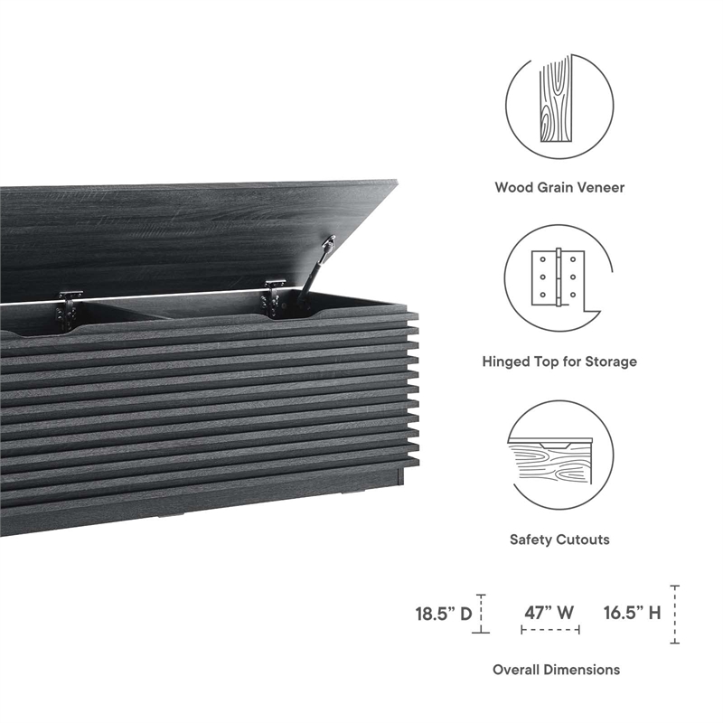 Modway Render Particleboard and Laminate Storage Bench in Charcoal