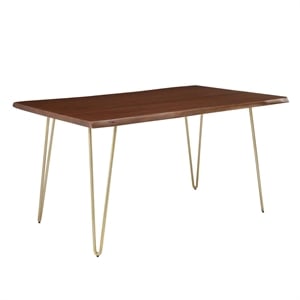 Modway Ardor 60&quot Live Edge Acacia Wood and Metal Dining Table in Gold/Walnut