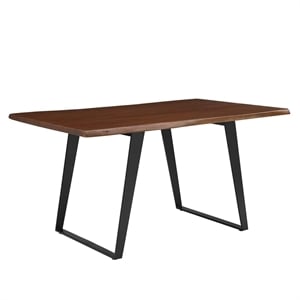 Modway Viggo 60&quot Live Edge Acacia Wood and Metal Dining Table in Black/Walnut
