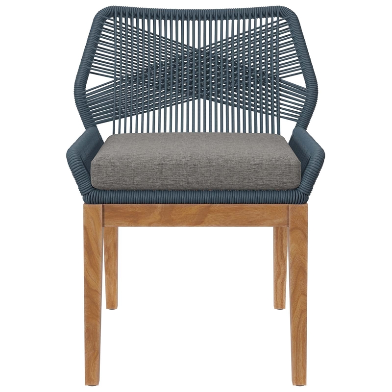 Modway Wellspring 5-Piece Teak Wood Outdoor Dining Set in Blue/Graphite