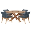 Modway Wellspring 5-Piece Teak Wood Outdoor Dining Set in Blue/Graphite