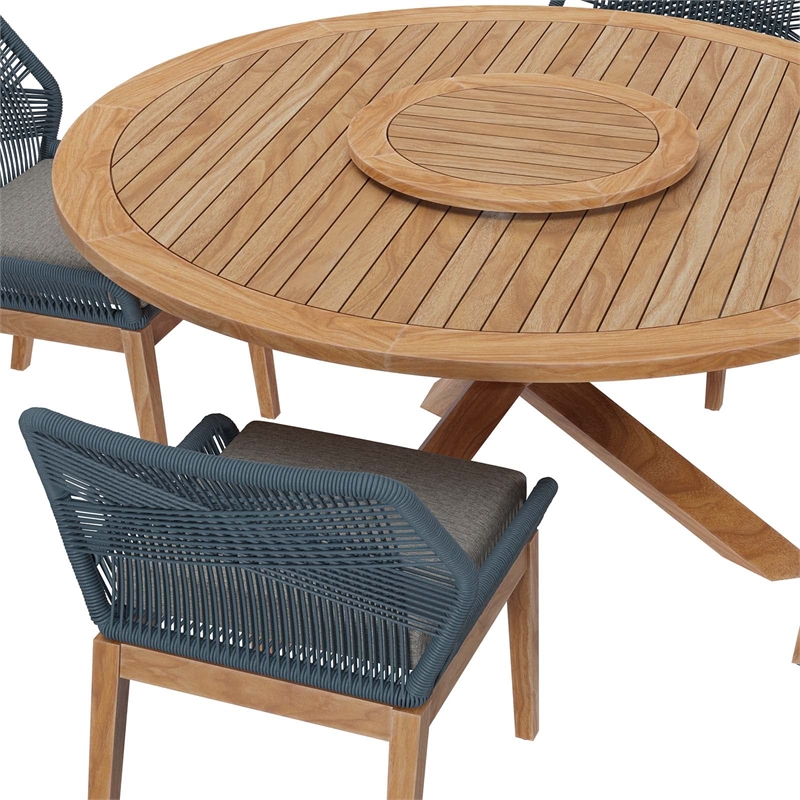 Modway Wellspring 5-Piece Teak Wood Outdoor Dining Set in Blue/Graphite