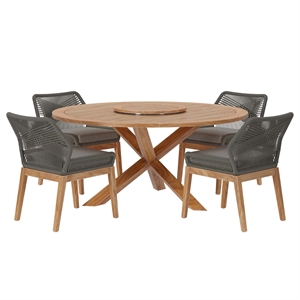 Modway Wellspring 5-Piece Teak Wood Outdoor Dining Set in Gray/Graphite