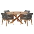 Modway Wellspring 5-Piece Teak Wood Outdoor Dining Set in Gray/Graphite