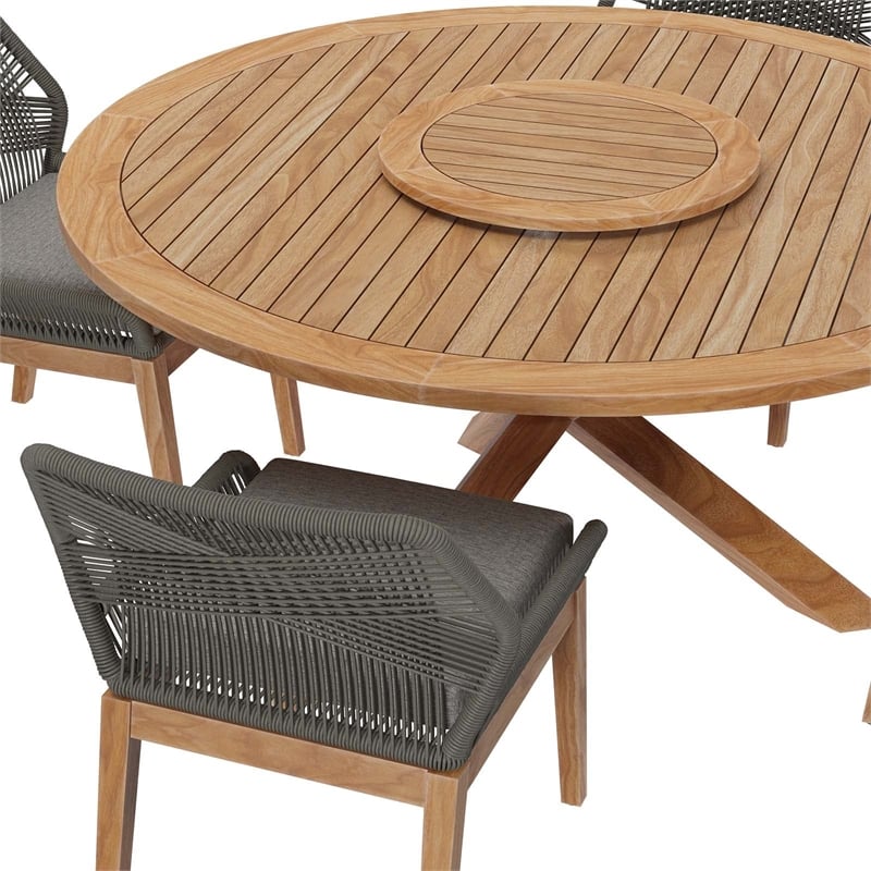 Modway Wellspring 5-Piece Teak Wood Outdoor Dining Set in Gray/Graphite