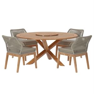 Modway Wellspring 5-Piece Teak Wood Outdoor Dining Set in Light Gray/Greige