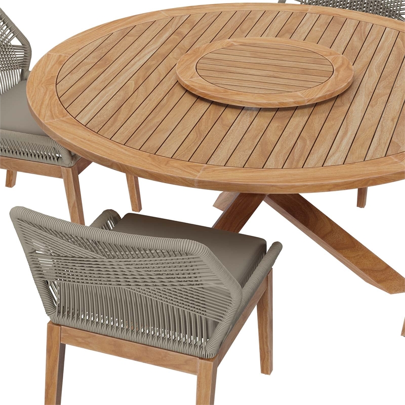 Modway Wellspring 5-Piece Teak Wood Outdoor Dining Set in Light Gray/Greige