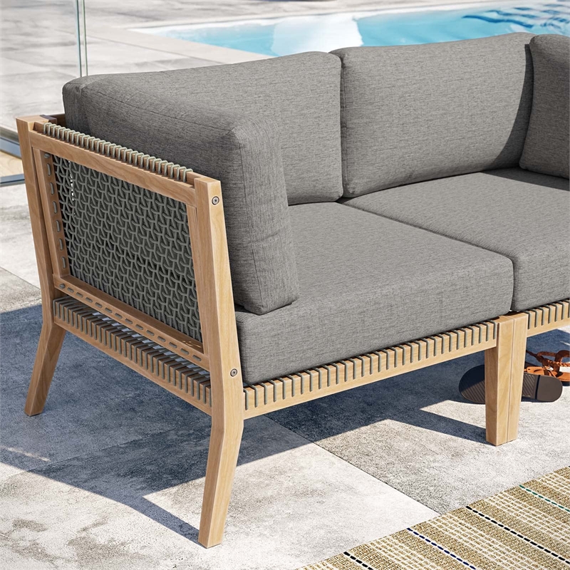 Modway Clearwater Teak Wood Fabric Outdoor Loveseat in Gray/Graphite