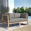 Modway Clearwater Teak Wood Fabric Outdoor Loveseat in Gray/Graphite