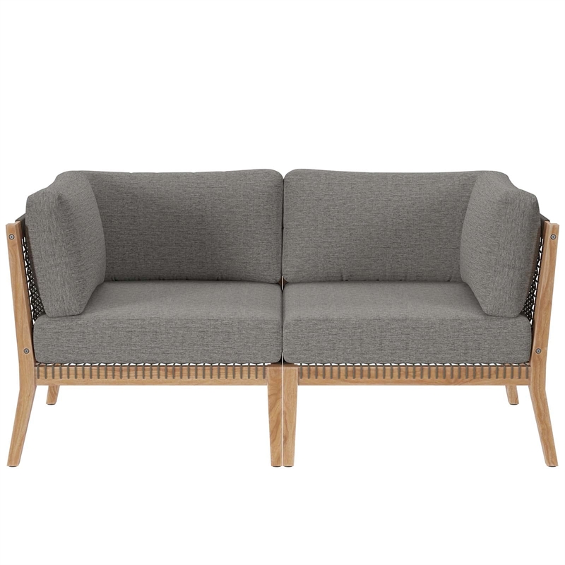 Modway Clearwater Teak Wood Fabric Outdoor Loveseat in Gray/Graphite