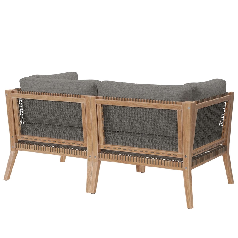 Modway Clearwater Teak Wood Fabric Outdoor Loveseat in Gray/Graphite