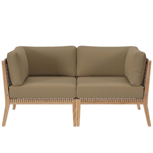 Modway Clearwater Teak Wood Fabric Outdoor Loveseat in Gray/Light Brown