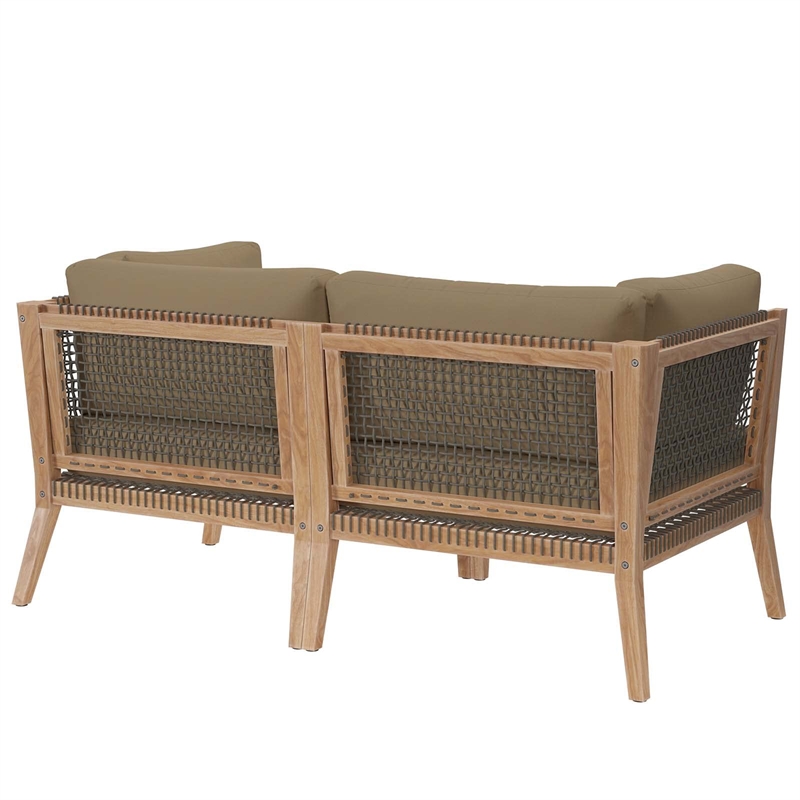 Modway Clearwater Teak Wood Fabric Outdoor Loveseat in Gray/Light Brown