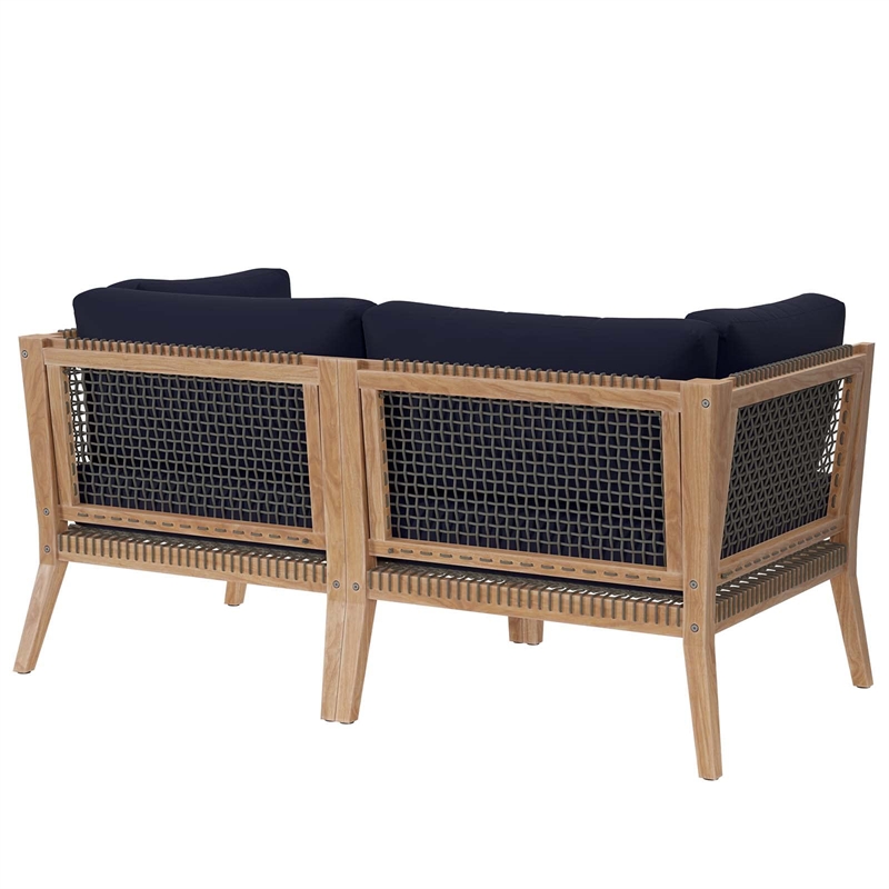 Modway Clearwater Teak Wood Fabric Outdoor Loveseat in Gray/Navy