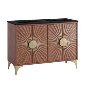 Modway Daylight 48&quot Solid Mango Wood Double Sink Bathroom Vanity in Black/Walnut