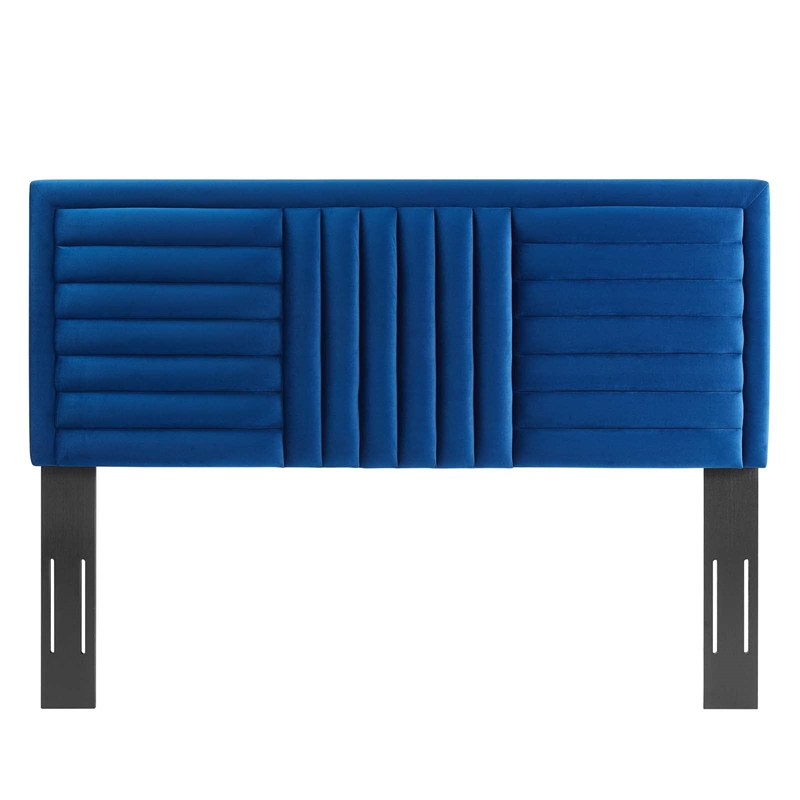 Modway Believe Modern Style Channel Tufted Velvet Twin Headboard in Navy