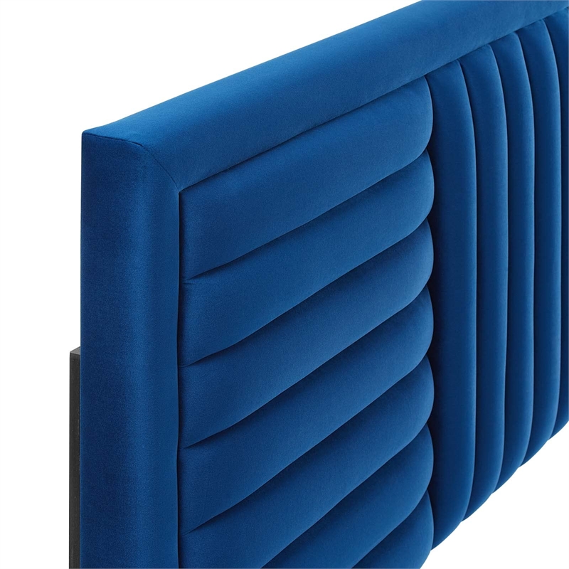 Modway Believe Modern Style Channel Tufted Velvet Twin Headboard in Navy