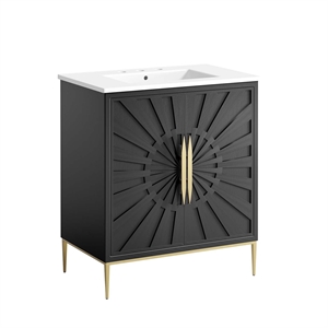 Modway Awaken 30&quot Solid Wood and MDF Bathroom Vanity in White/Black