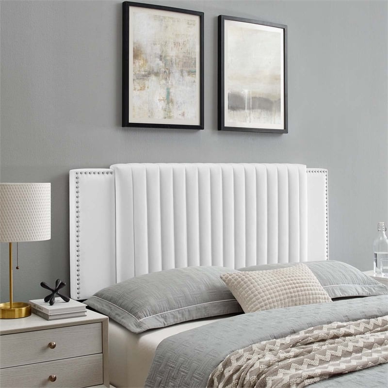 Modway Felicity Channel Tufted Velvet Full/Queen Headboard in White