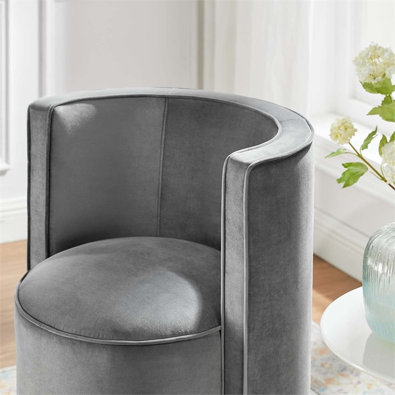 Modway Della Performance Velvet Fabric and Iron Swivel Chair in Gray