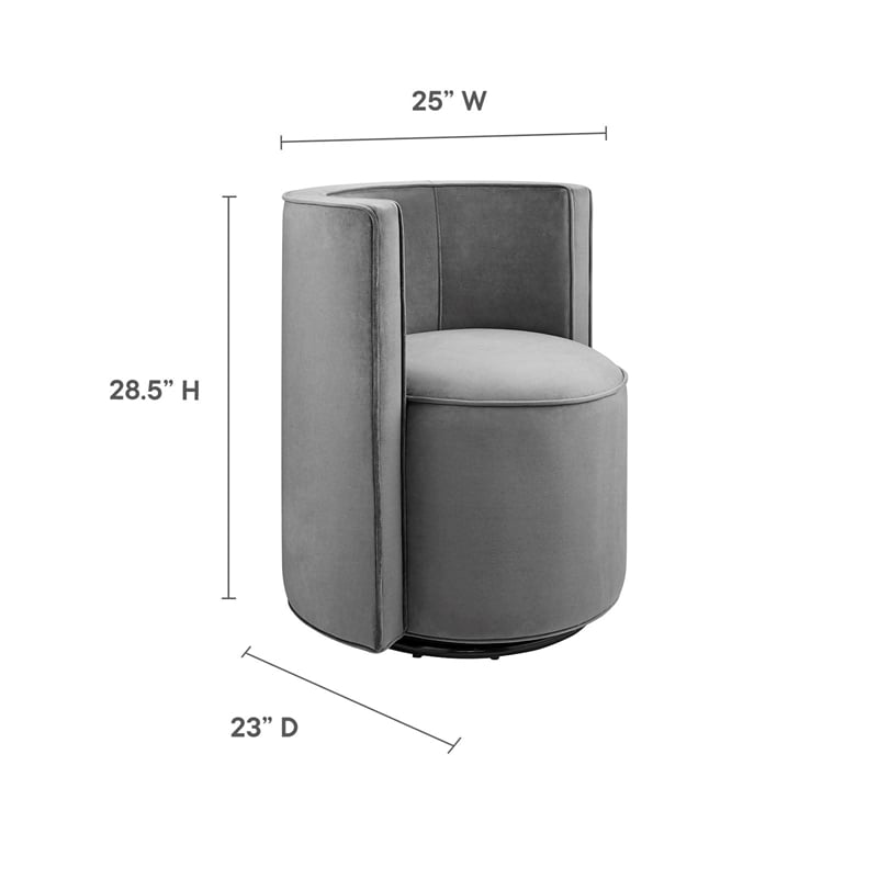 Modway Della Performance Velvet Fabric and Iron Swivel Chair in Gray