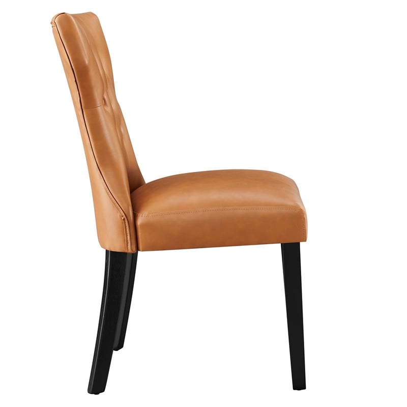 Modway Silhouette Modern Rubberwood and Vinyl Dining Side Chair in Tan