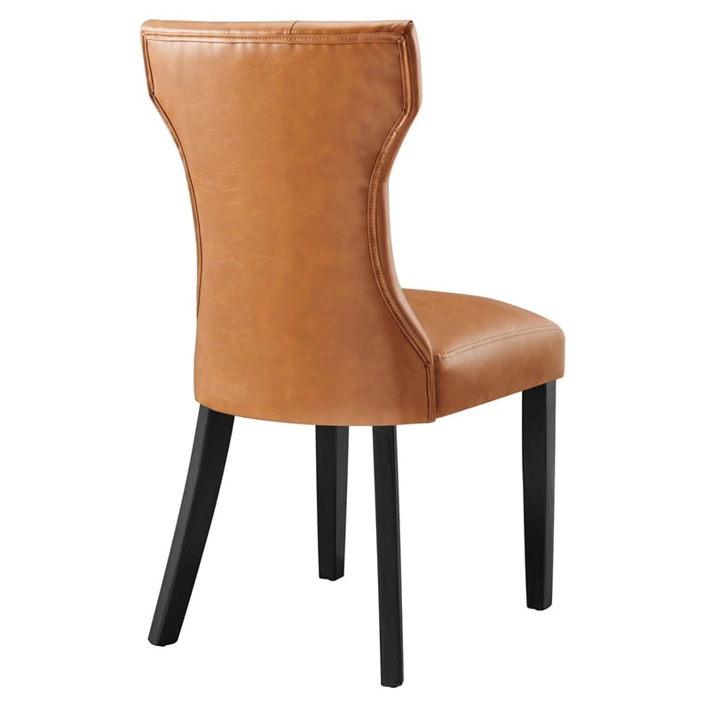 Modway Silhouette Modern Rubberwood and Vinyl Dining Side Chair in Tan