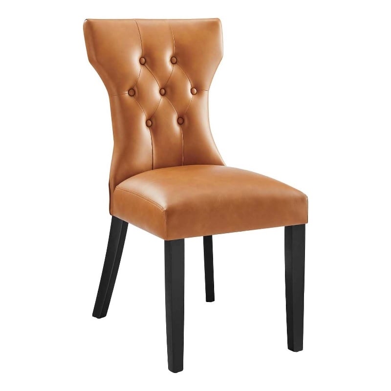 Modway Silhouette Modern Rubberwood and Vinyl Dining Side Chair in Tan