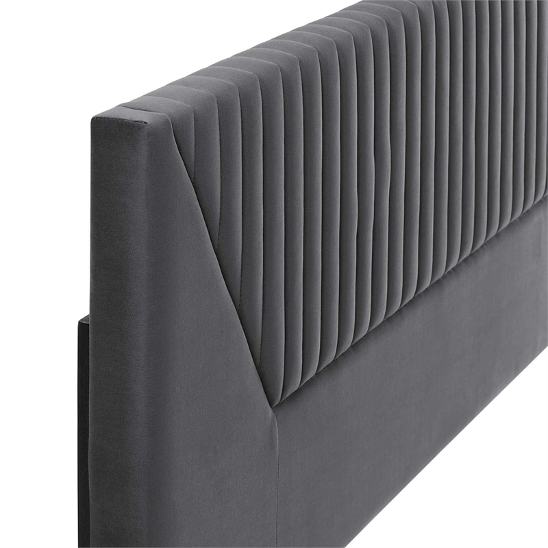 Modway Patience Channel Tufted Velvet Twin Headboard in Charcoal
