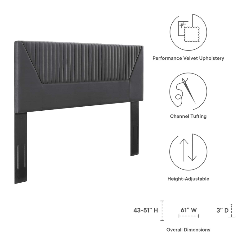Modway Patience Channel Tufted Velvet Twin Headboard in Charcoal