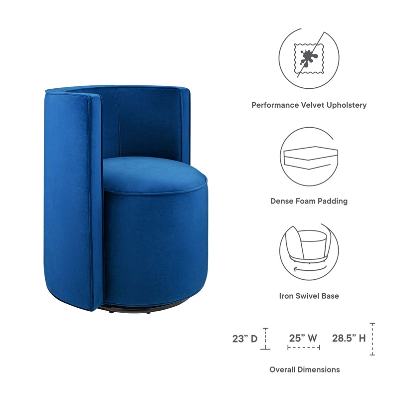 Modway Della Performance Velvet Fabric and Iron Swivel Chair in Navy