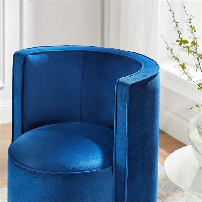 Modway Della Performance Velvet Fabric and Iron Swivel Chair in Navy