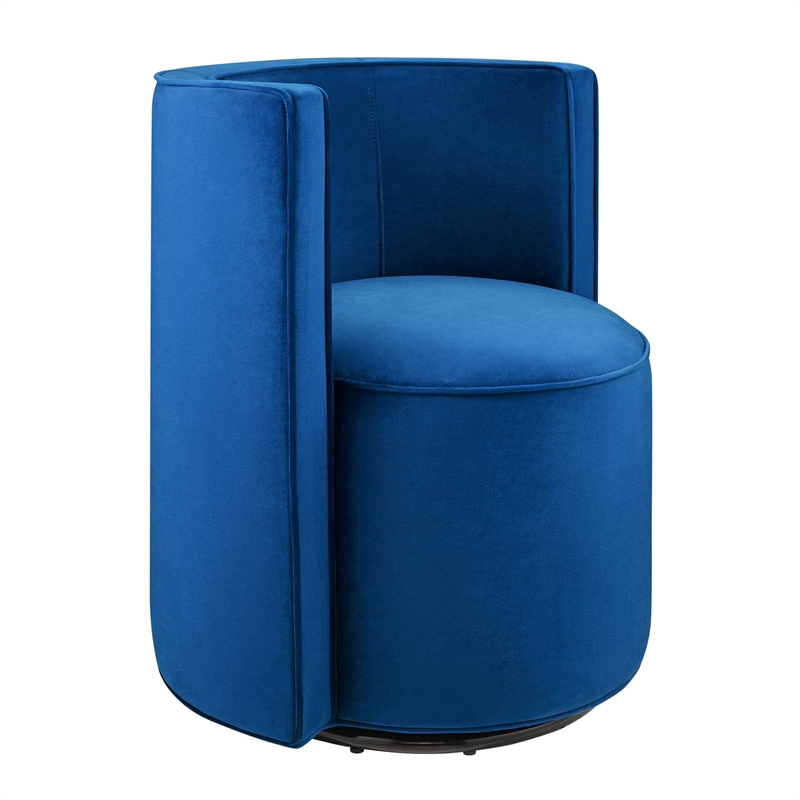 Modway Della Performance Velvet Fabric and Iron Swivel Chair in Navy