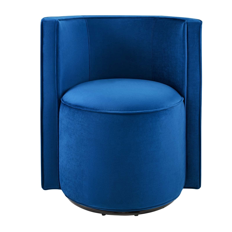 Modway Della Performance Velvet Fabric and Iron Swivel Chair in Navy