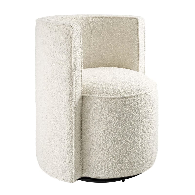 Modway Della Modern Style Boucle Fabric and Iron Swivel Chair in Ivory