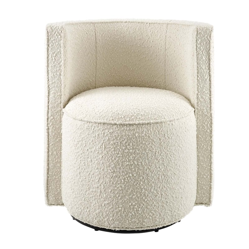 Modway Della Modern Style Boucle Fabric and Iron Swivel Chair in Ivory