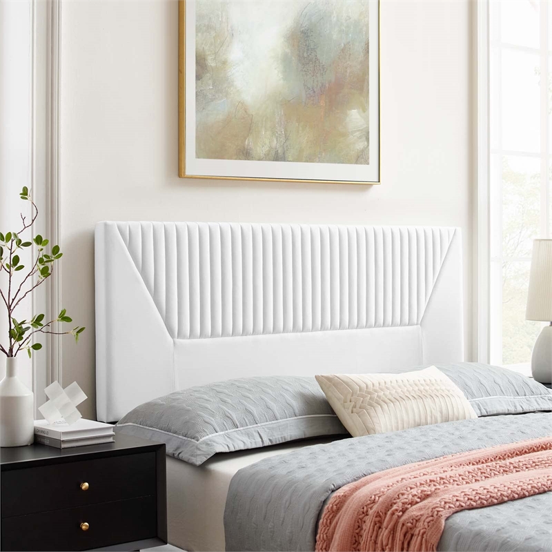 Modway Patience Channel Tufted Velvet King/California King Headboard in White