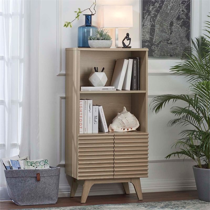 Modway Render Particleboard and Laminate Display Cabinet Bookshelf in Oak