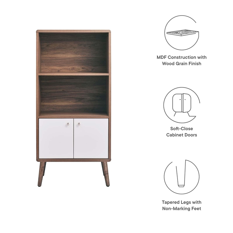Modway Transmit Particleboard Laminate Display Cabinet Bookshelf in Walnut/White